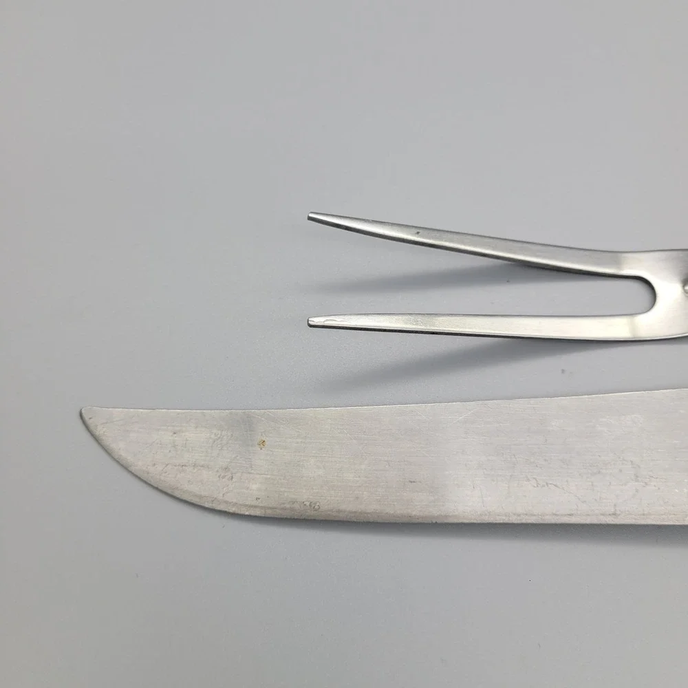 Vintage Stainless Steel Carving Set 2pc Knife and Fork Yellow‎ Fluted Handles